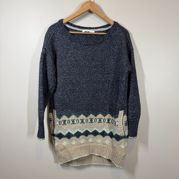 Victoria's Secret Sweaters - Victoria's Secret Cozy Cabin Tunic Fair Isle Sweater Small Wool Alpaca Navy Blue